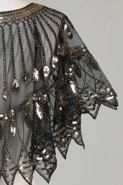 Glitter Black Sequins Cabo dos anos 1920 com Missangas