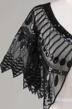 Glitter Black Sequins Cabo dos anos 1920 com Missangas