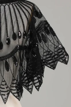 Glitter Black Sequins Cabo dos anos 1920 com Missangas
