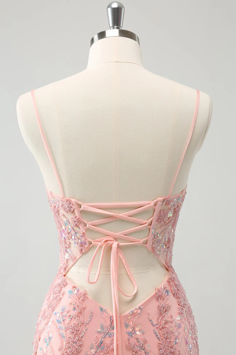 Glitter Blush Esparguete Correias Apertado Curto Homecoming Dress com Missangas