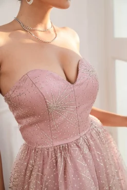 Glitter Blush Longo vestido de baile com fenda