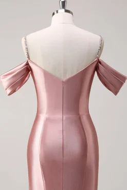 Glitter Blush Sereia Frisado Esparguete Correias Longo Vestido de Baile