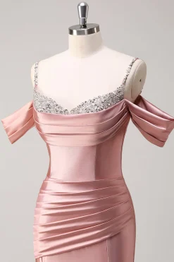 Glitter Blush Sereia Frisado Esparguete Correias Longo Vestido de Baile