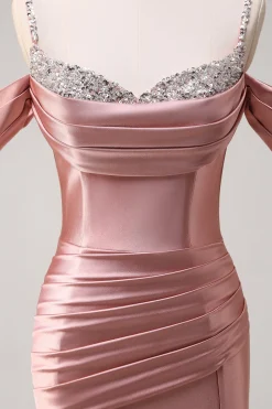 Glitter Blush Sereia Frisado Esparguete Correias Longo Vestido de Baile