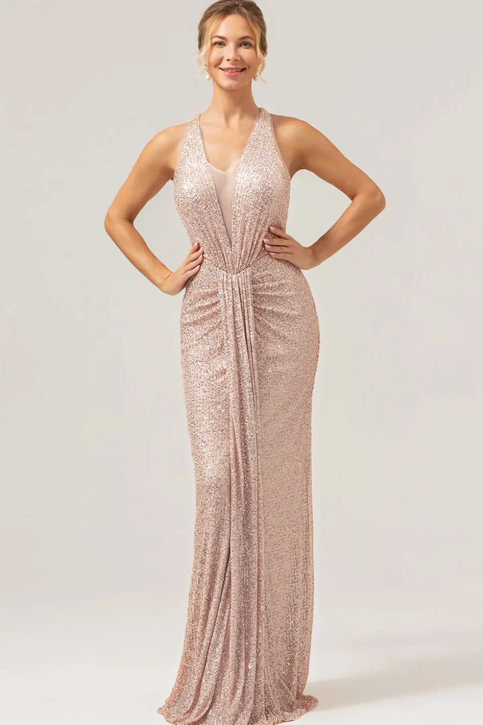 Glitter Blush Sereia Halter Backless Long Prom Dress