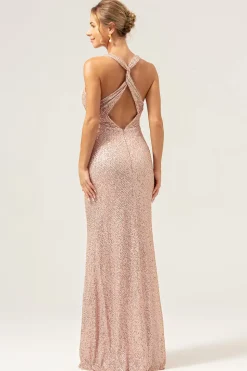 Glitter Blush Sereia Halter Backless Long Prom Dress