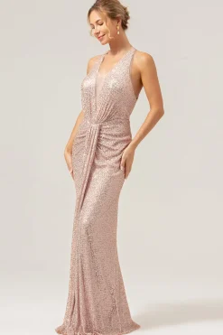 Glitter Blush Sereia Halter Backless Long Prom Dress