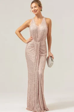 Glitter Blush Sereia Halter Backless Long Prom Dress