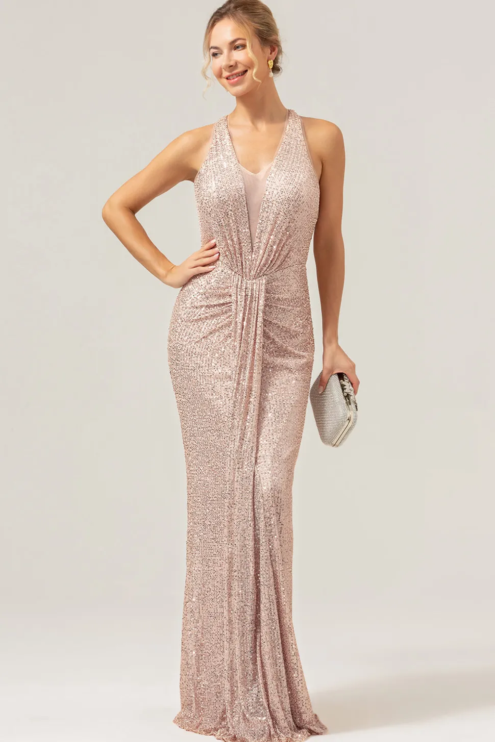 Glitter Blush Sereia Halter Backless Long Prom Dress