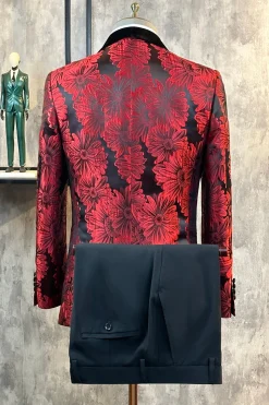 Glitter Borgonha Jacquard Xale Lapela Fatos de Baile de Formatura Masculino