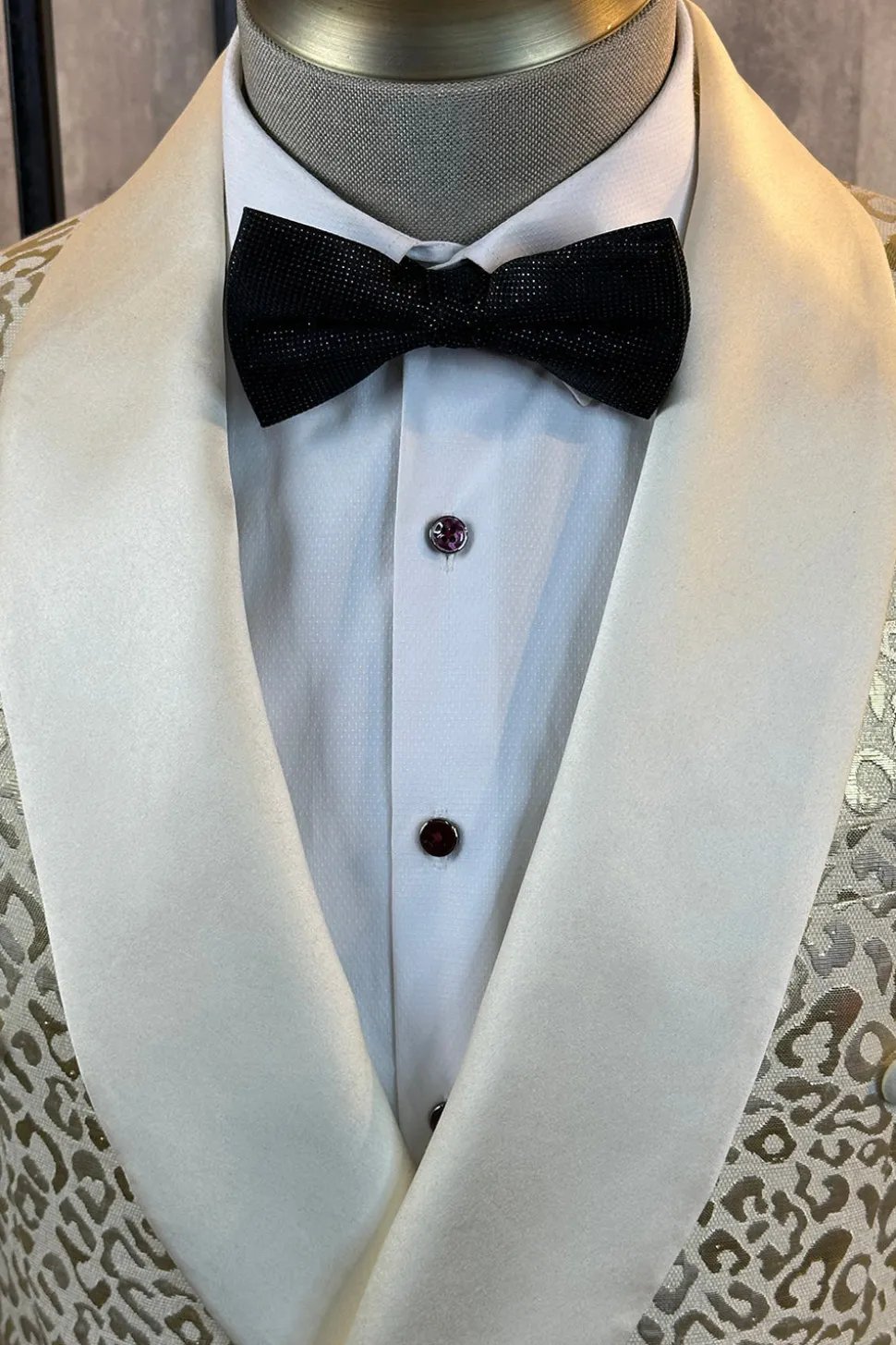 Glitter branco Jacquard 2 peças homens ternos com cinto