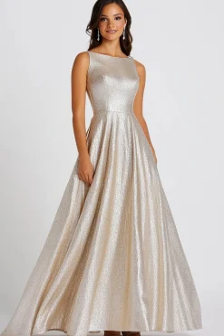 Glitter Champagne Boat Neck Uma Linha Vestido Formal Longo
