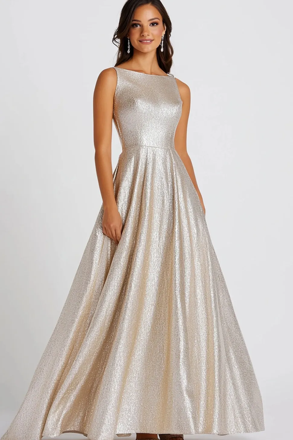 Glitter Champagne Boat Neck Uma Linha Vestido Formal Longo