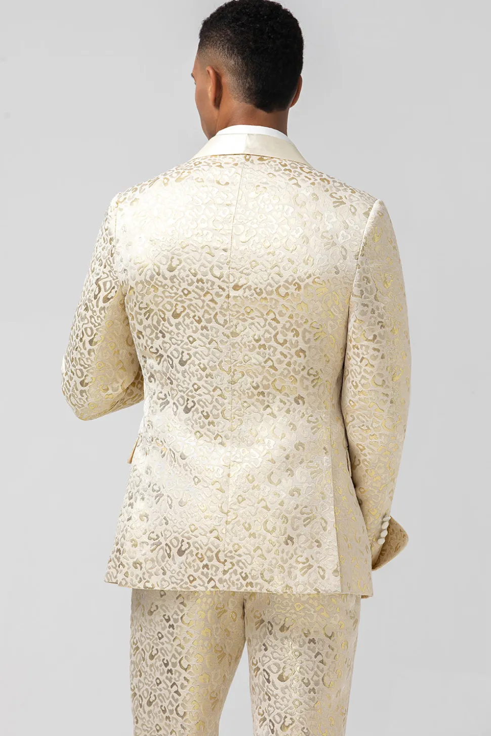 Glitter Champagne Shawl Lapela Jacquard 2 Peças Homens Prom Ternos com Cinto