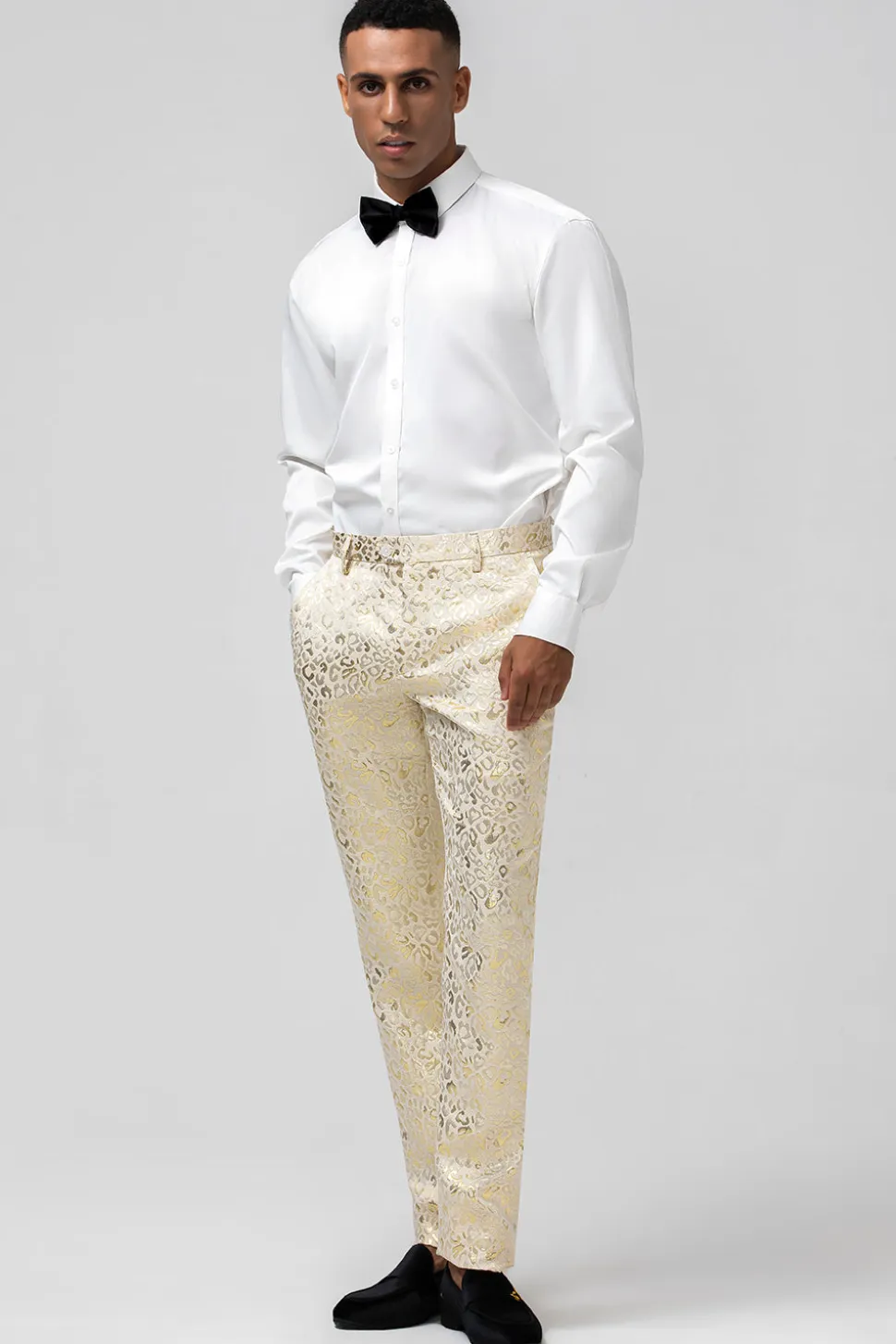 Glitter Champagne Shawl Lapela Jacquard 2 Peças Homens Prom Ternos com Cinto