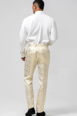 Glitter Champagne Shawl Lapela Jacquard 2 Peças Homens Prom Ternos com Cinto