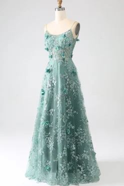 Glitter cinza verde renda flor longo espartilho vestido de baile