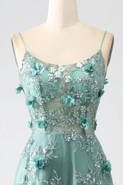 Glitter cinza verde renda flor longo espartilho vestido de baile