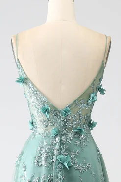 Glitter cinza verde renda flor longo espartilho vestido de baile