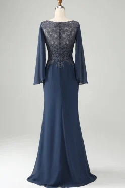 Glitter Crepúsculo Sereia V Pescoço Frisado Mãe da Noiva Vestido com Apliques