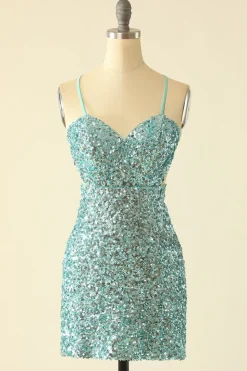 Glitter de Lantejoulas Azul Aberto nas Costas Vestidos de Festa