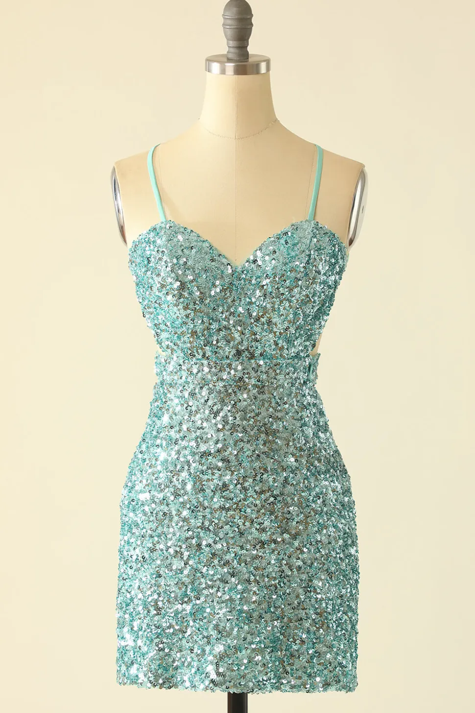 Glitter de Lantejoulas Azul Aberto nas Costas Vestidos de Festa