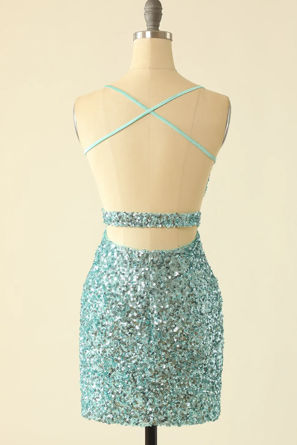 Glitter de Lantejoulas Azul Aberto nas Costas Vestidos de Festa