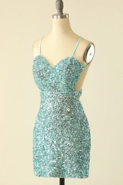 Glitter de Lantejoulas Azul Aberto nas Costas Vestidos de Festa