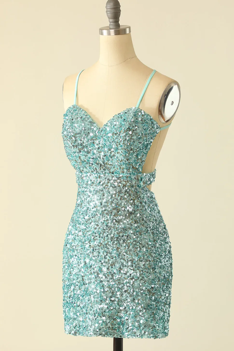 Glitter de Lantejoulas Azul Aberto nas Costas Vestidos de Festa