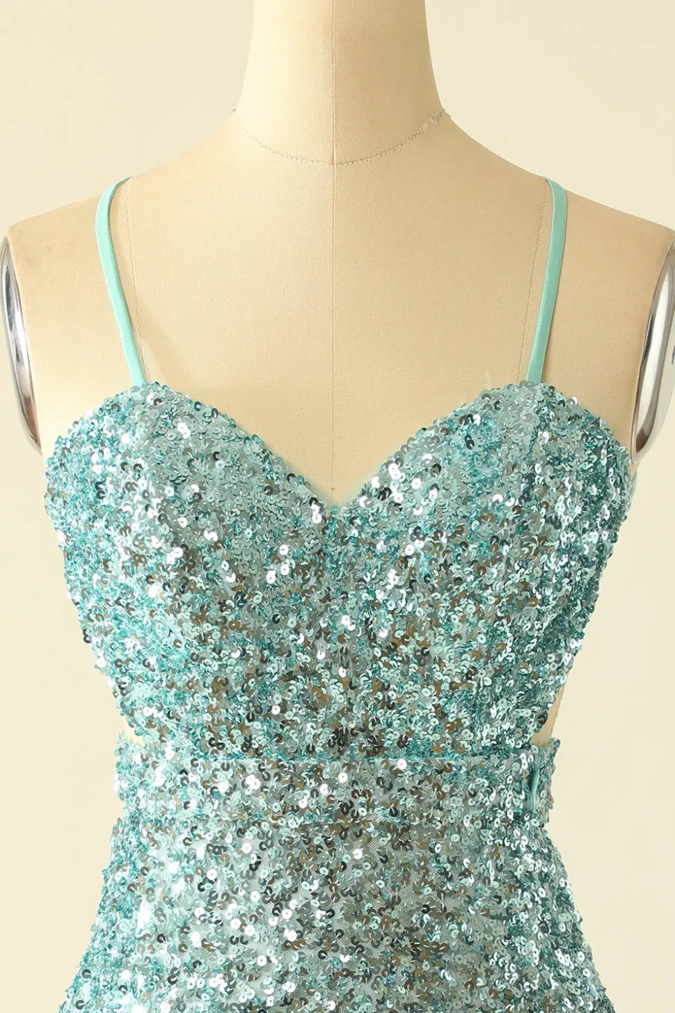 Glitter de Lantejoulas Azul Aberto nas Costas Vestidos de Festa