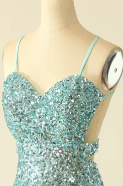Glitter de Lantejoulas Azul Aberto nas Costas Vestidos de Festa