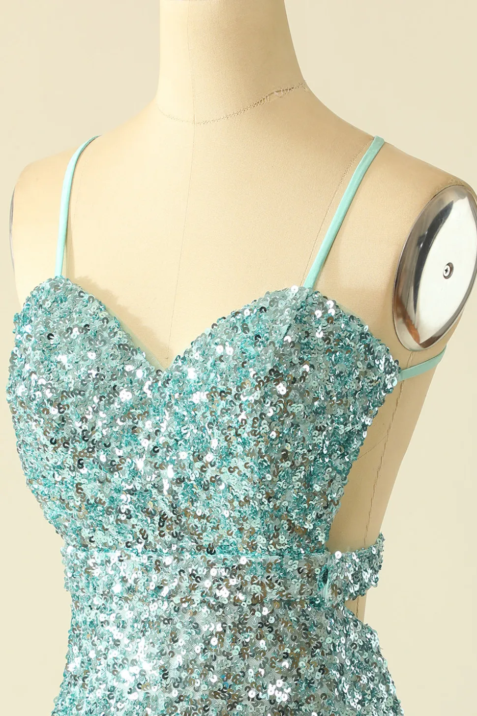 Glitter de Lantejoulas Azul Aberto nas Costas Vestidos de Festa