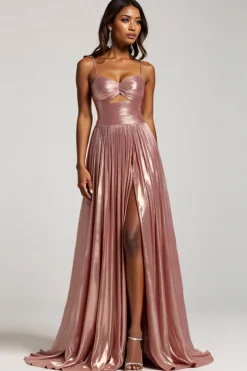 Glitter Dusty Rose Uma linha cortada espaguete alças vestido de baile