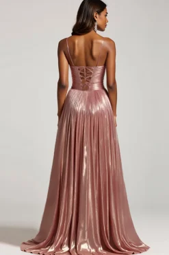 Glitter Dusty Rose Uma linha cortada espaguete alças vestido de baile