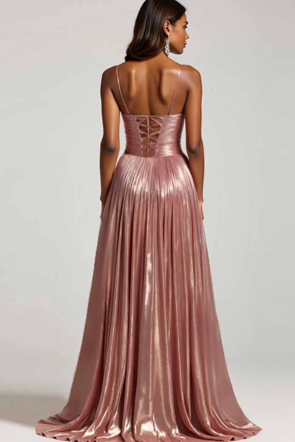 Glitter Dusty Rose Uma linha cortada espaguete alças vestido de baile