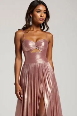 Glitter Dusty Rose Uma linha cortada espaguete alças vestido de baile