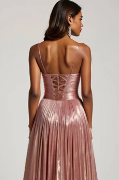 Glitter Dusty Rose Uma linha cortada espaguete alças vestido de baile