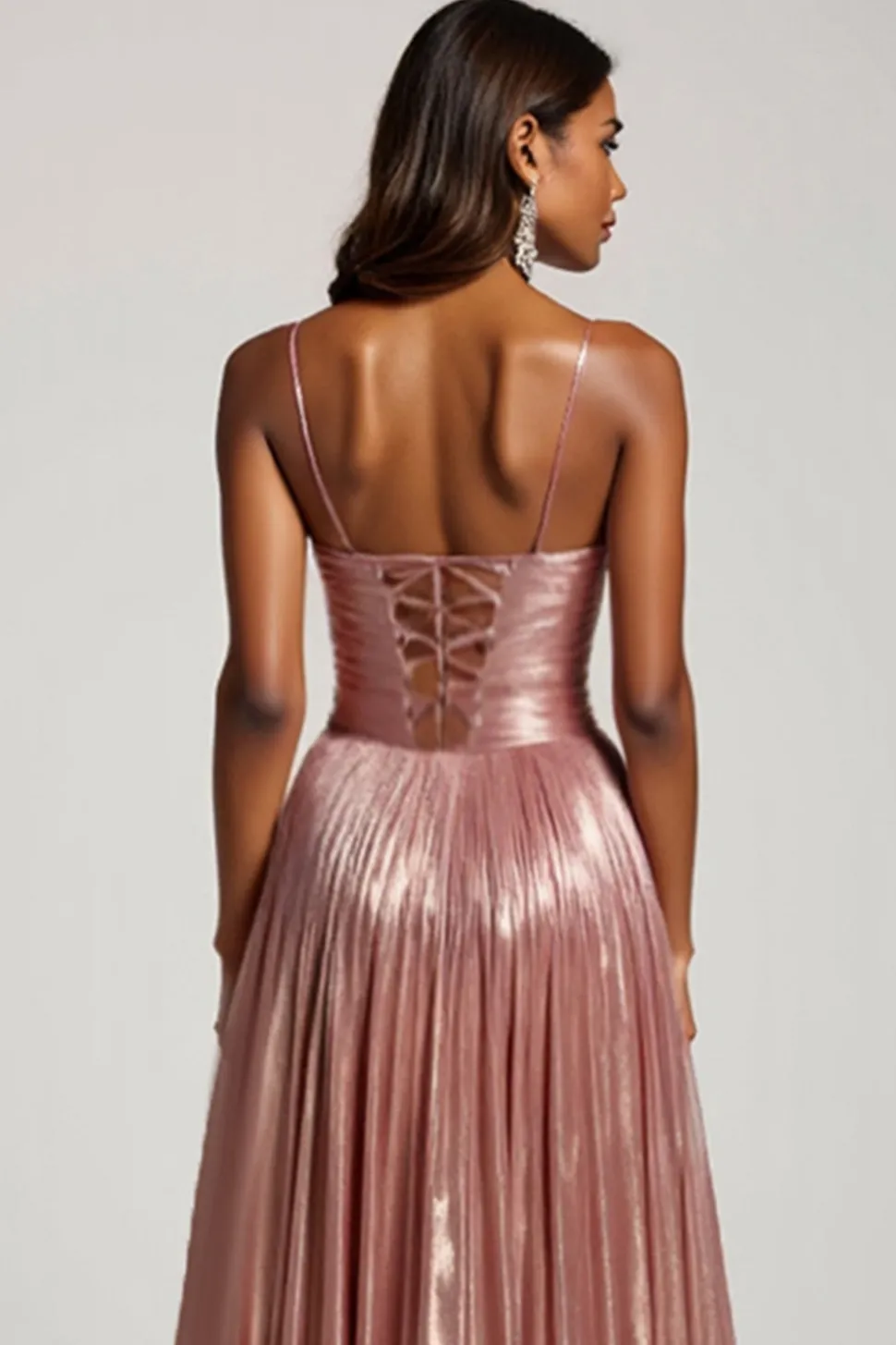 Glitter Dusty Rose Uma linha cortada espaguete alças vestido de baile