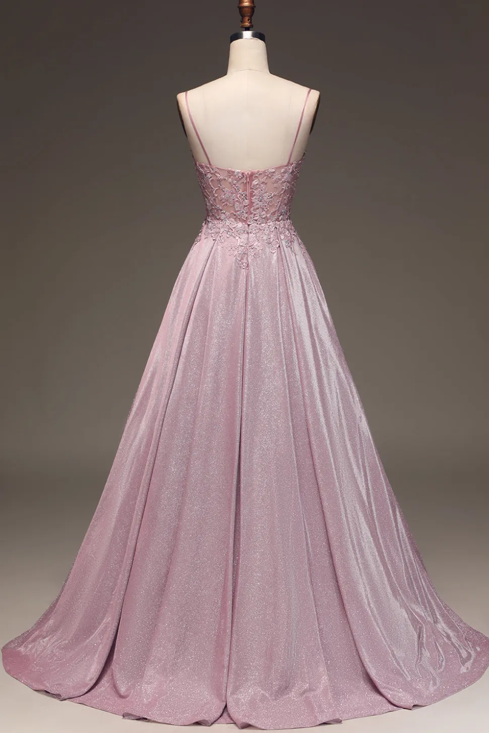 Glitter Esparguete Correias Blush Prom Dress com Missangas
