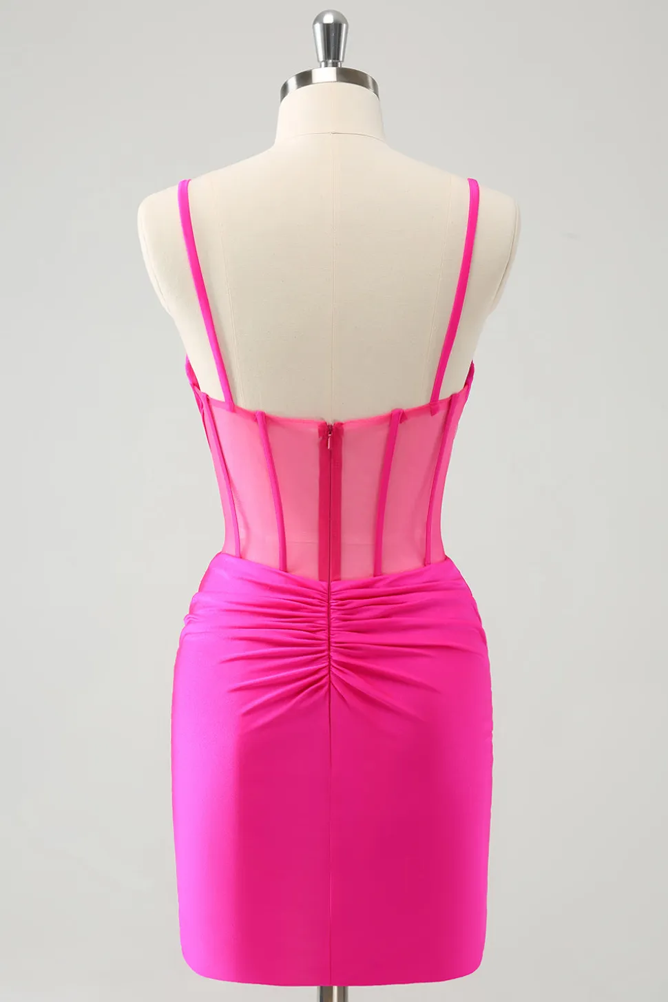Glitter Fuchsia Esparguete Correias Apertado Corset Homecoming Dress com Missangas