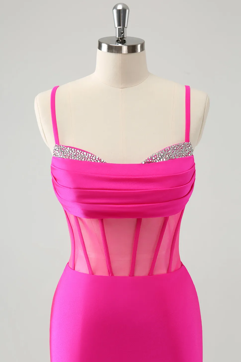 Glitter Fuchsia Esparguete Correias Apertado Corset Homecoming Dress com Missangas