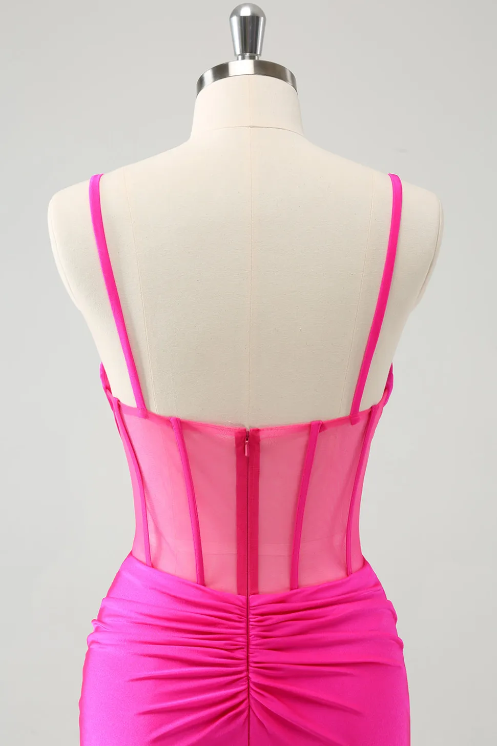 Glitter Fuchsia Esparguete Correias Apertado Corset Homecoming Dress com Missangas