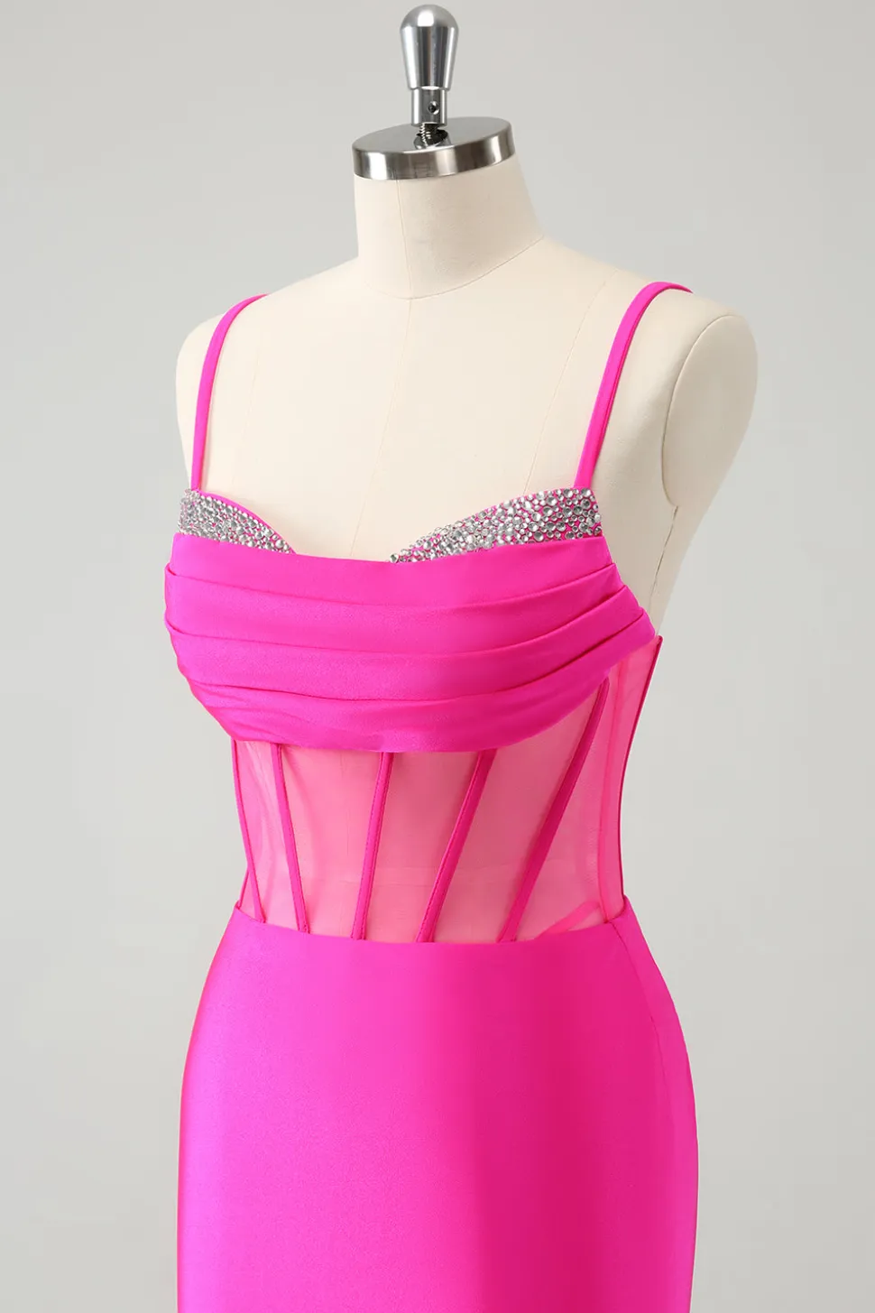 Glitter Fuchsia Esparguete Correias Apertado Corset Homecoming Dress com Missangas