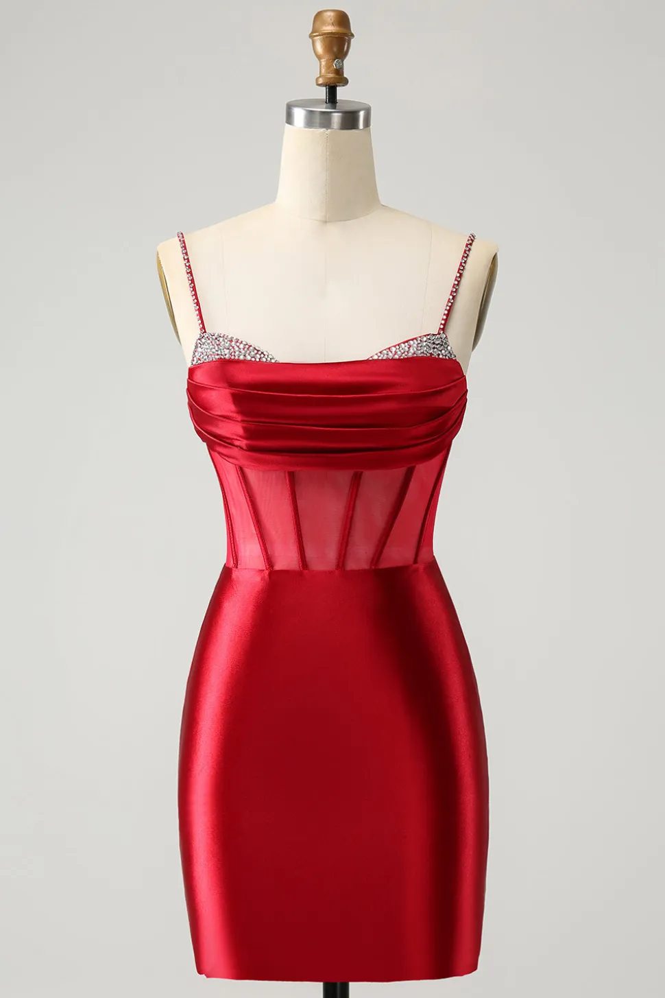 Glitter Fuchsia Esparguete Correias Apertado Corset Homecoming Dress com Missangas