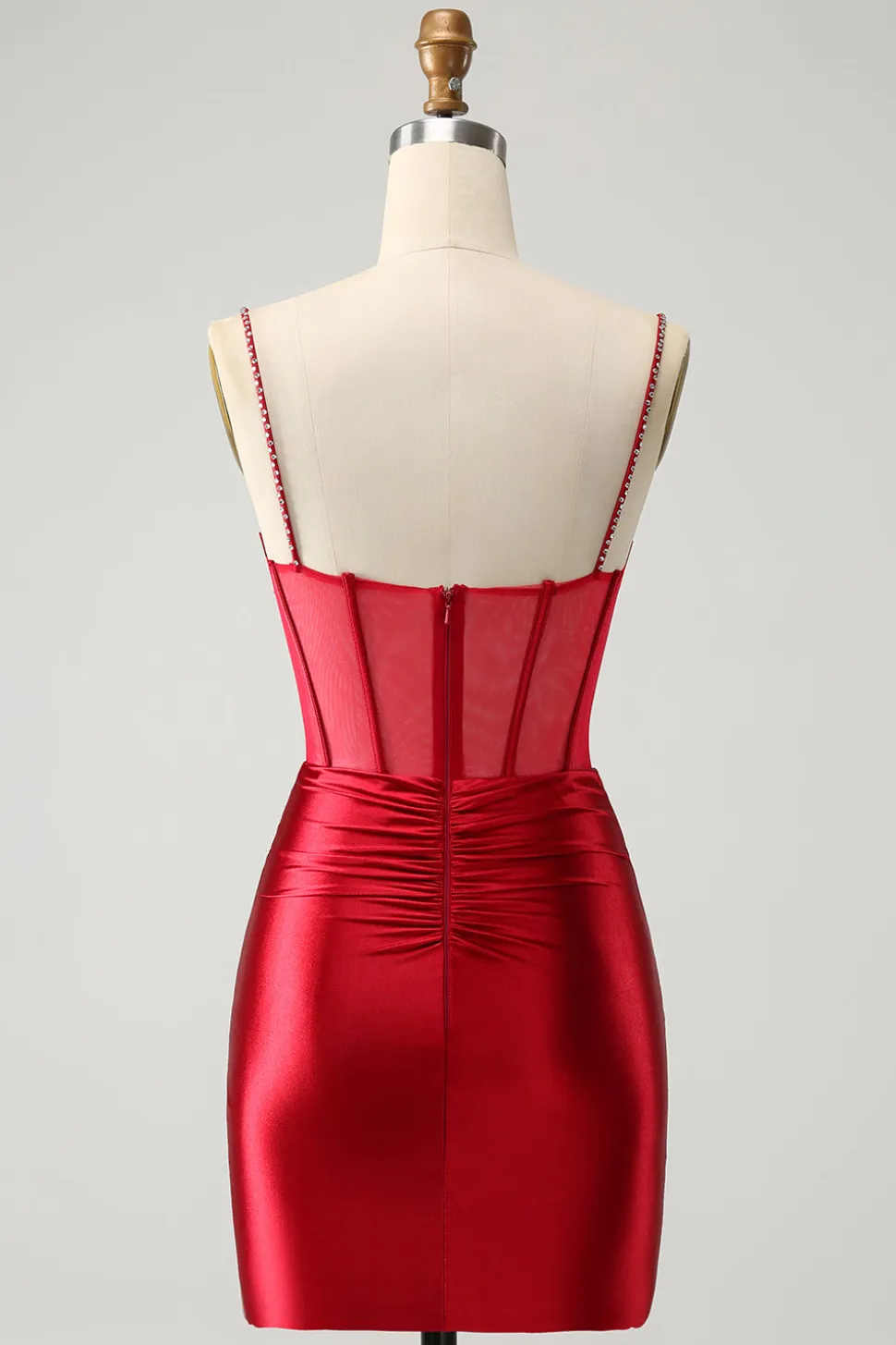 Glitter Fuchsia Esparguete Correias Apertado Corset Homecoming Dress com Missangas