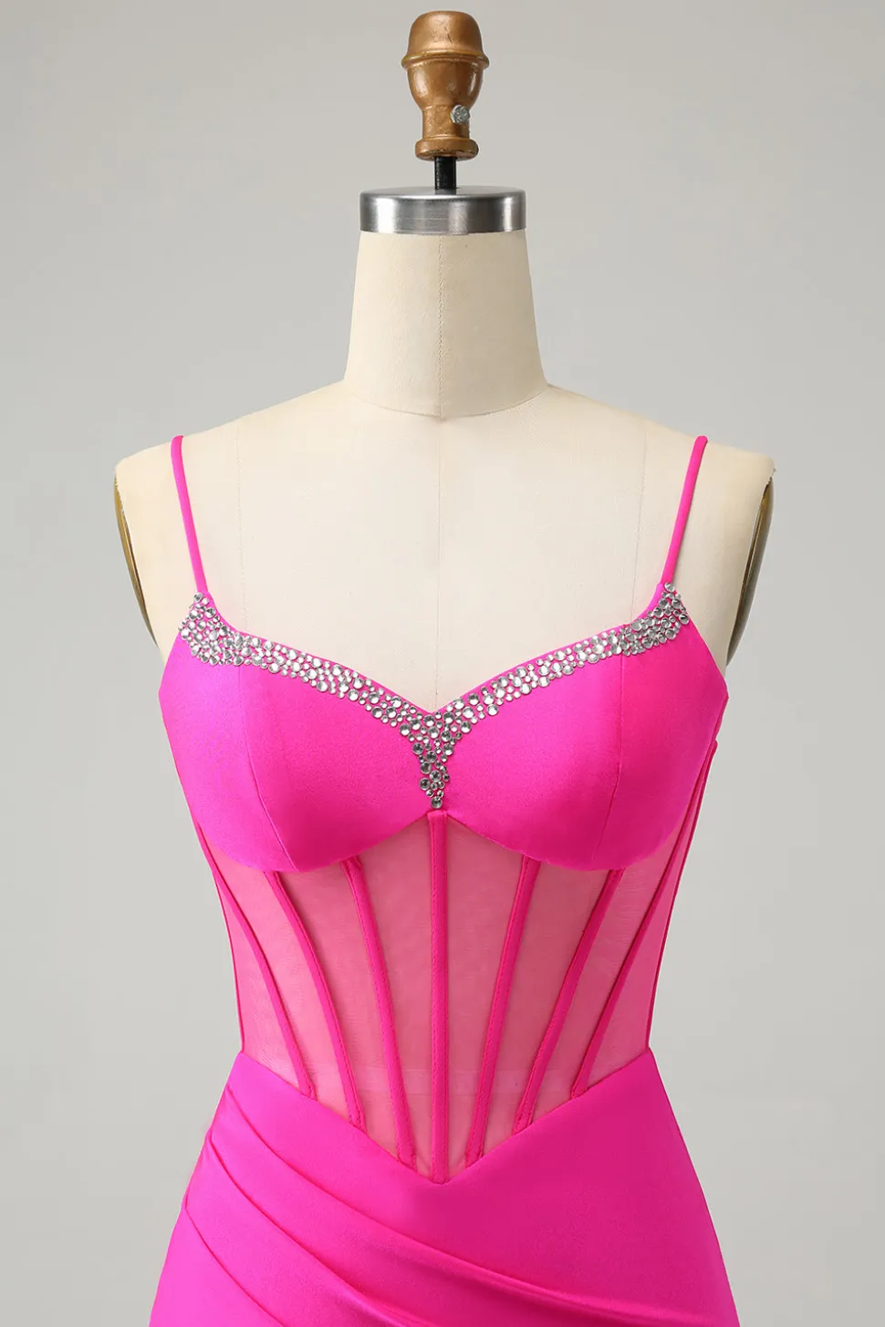 Glitter Fuchsia frisado espartilho apertado curto Homecoming Dress com fenda