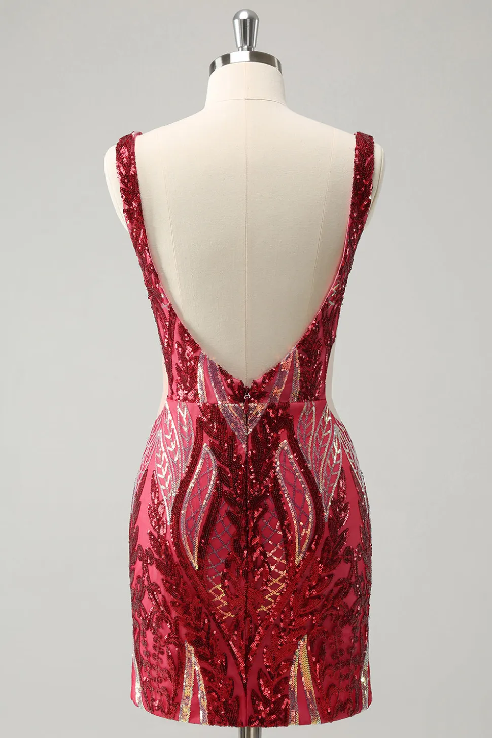 Glitter Fuchsia V Neck Tight Backless Vestido Curto Homecoming com Sequins