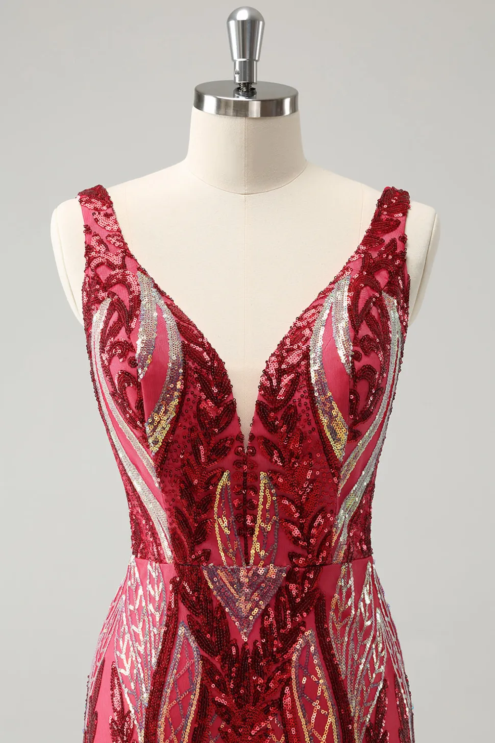 Glitter Fuchsia V Neck Tight Backless Vestido Curto Homecoming com Sequins