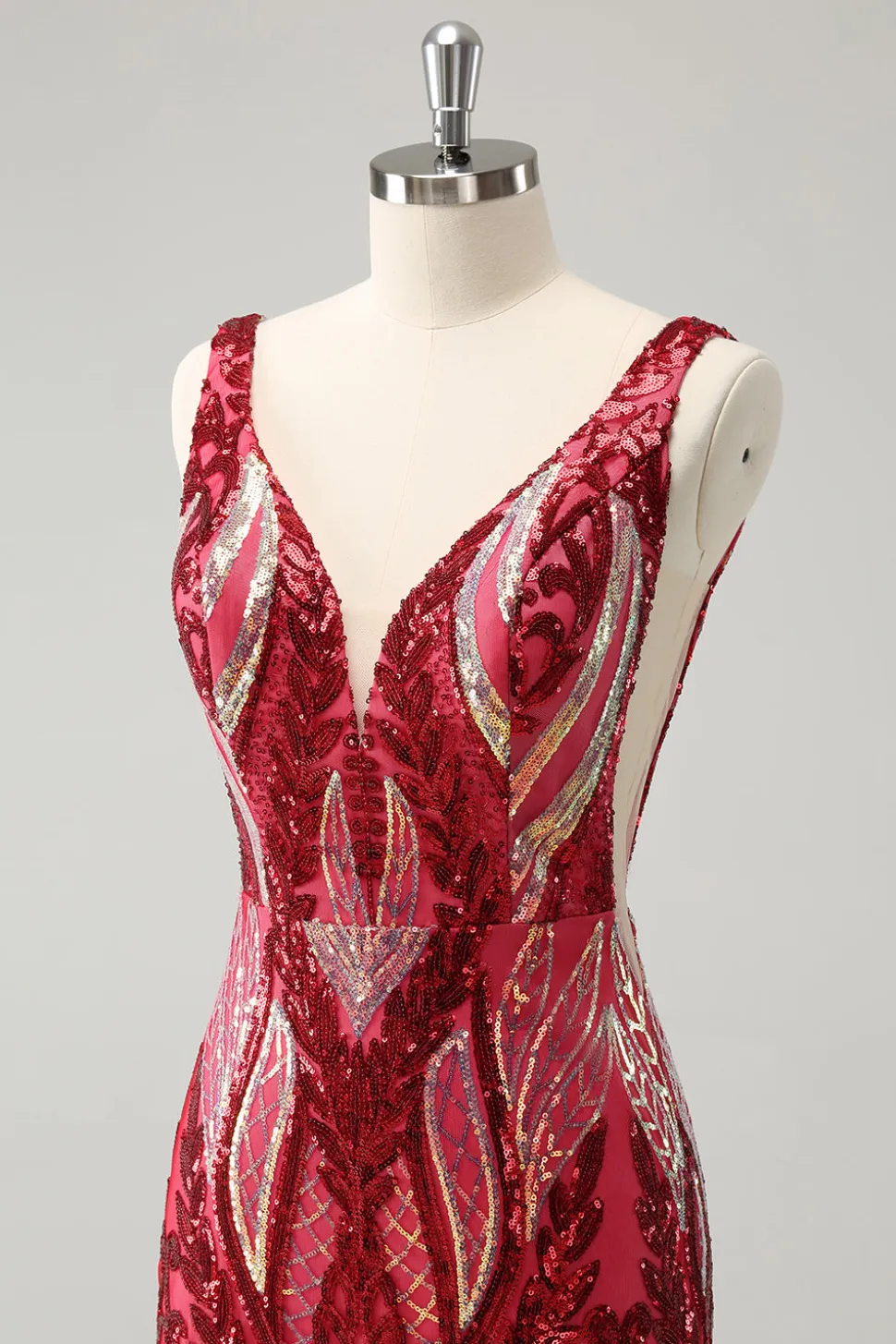 Glitter Fuchsia V Neck Tight Backless Vestido Curto Homecoming com Sequins