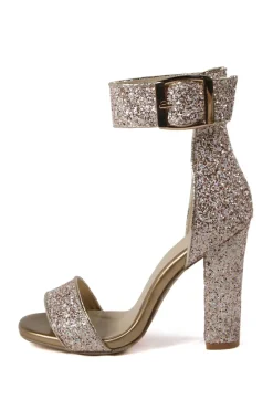 Glitter Golden Dedo Aberto Fivela Sapatos de Festa